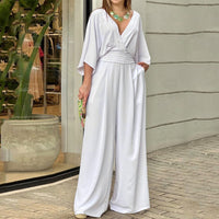 Hanna | Damen Weitbein Overall Lässig Komfort Casual Modern Freizeit in Weiß