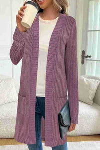 Damen Longline Langarm-Cardigan mit Taschen in Lila