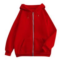 Damen weite Kapuzenjacke mit Reißverschluss, Kängurutaschen und Rippbündchen in Rot
