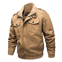 Herren Canvas-Fieldjacke mit Stehkragen und multifunktionalen Taschen in Khaki 2701