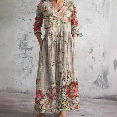 Ais™| Sommerkleid aus Leinen & Baumwolle mit Blumenmuster