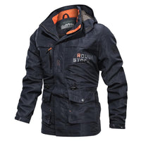 Herren Feldparka mit Kapuze, Taschen und Tunnelzug in Blau (Ungefüttert)