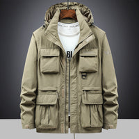 Herren Fieldjacke mit Kapuze und Multifunktionstaschen in Khaki