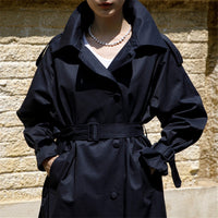 Damen Oversize-Trenchcoat mit Sturmklappe und abnehmbarem Bindegürtel in Marineblau