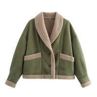 Damen Kurzjacke mit Knöpfen und Taschen in Grün