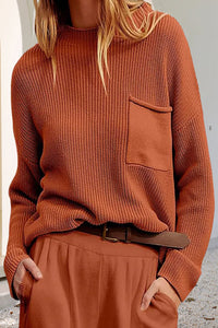 Damen Pullover mit Tasche, Rundhalsausschnitt und langen Ärmeln in Orange