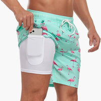 Herren-Badeshorts mit Kompressions- und schnell trocknendem Stoff in Wie Flamingo