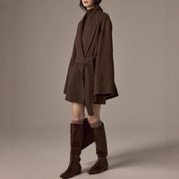 Damen Oversized Wollmantel mit Gürtel Nord Taschen in Schwarz
