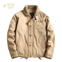 Herren Canvasjacke mit Teddykragen, Isolierfütterung und Kordelzug in Khaki