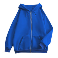 Damen weite Kapuzenjacke mit Reißverschluss, Kängurutaschen und Rippbündchen in Blau