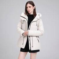 Damen wattierter Kapuzenparka mit taillierbarem Kordelzug und Rippbündchen in Offwhite