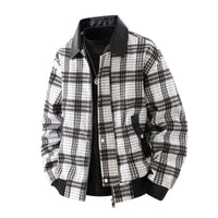 Herren karierte Overshirt-Jacke mit Kunstlederkragen und warmem Innenfutter in Schwarz