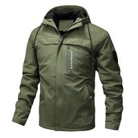 Herren winddichte Softshelljacke mit verstellbarer Kapuze und Innenfutter in Olivgrün