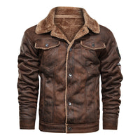 Herren Jeansjacke mit Teddyfutter und Druckknopfleiste in Braun 821