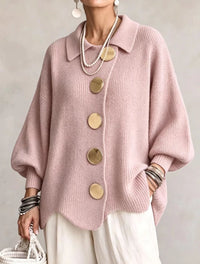 Damen Langarm-Strickjacke mit Knöpfen in Puderrosa