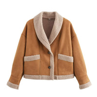 Damen Kurzjacke mit Knöpfen und Taschen in Khaki