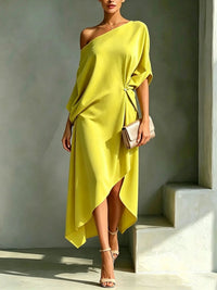 Camila | Damen-Ein-Schulter-Maxikleid mit Seitenschlitz in Gelb
