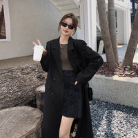 Damen zweireihiger Oversize-Trenchcoat mit Revers und verlängertem Schnitt in Schwarz
