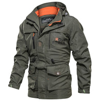 Herren Feldparka mit Kapuze, Taschen und Tunnelzug in Olivgrün