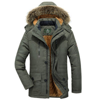 Herren Winterparka mit Kapuze, Knöpfen und Taschen in Olivgrün