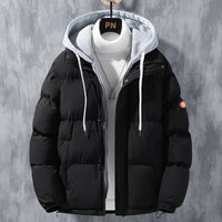 Herren wattierte Steppjacke mit Kapuze und Zwei-Wege-Reißverschluss in Schwarz