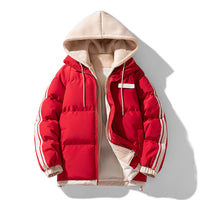 Herren wattierter Parka mit innenliegendem Hoodie und Zwei-Wege-Reißverschluss in Rot