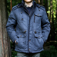 Herren Parka mit Kapuze, Kordelzug, Knöpfen und Taschen in Dunkelblau