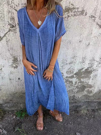 Matilda | Damen Kleid Luftig V-Ausschnitt Leicht Sommer Feminin in Blau