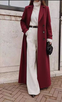 Damen Longline Langarmmantel mit Taschen in Burgunder