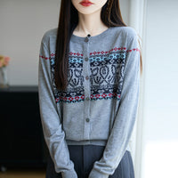 Damen Cardigan mit Rundhalsausschnitt und langen Ärmeln in Grau