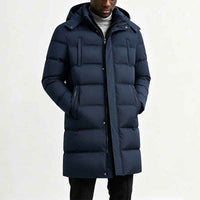 Herren Longline Pufferjacke mit Kapuze und Taschen in Blau