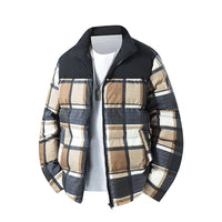Herren Karierte Kurze Steppjacke mit Taschen in Khaki