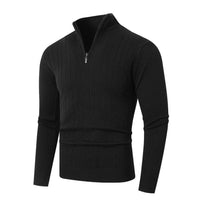 Herren Pullover mit Kabelstrickmuster und Stehkragen in Schwarz