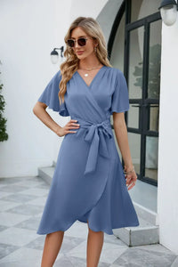 Marie | Damen Sommerkleid V-Ausschnitt Feminin Romantic Leicht Casual in Blau