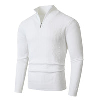 Herren Pullover mit Kabelstrickmuster und Stehkragen in Weiß