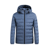 Herren ultraleichte Steppjacke mit Kapuze und Windschutzleiste in Nebelblau
