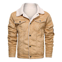 Herren Jeansjacke mit Teddyfutter und Druckknopfleiste in Khaki 821