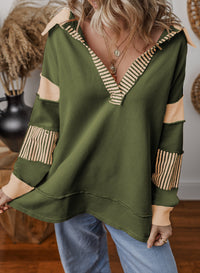 Damen Oversized V-Ausschnitt Gestreifter Sweatshirt in Grün