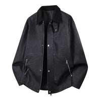 Herren Oversize-Harringtonjacke mit Cordkragen und Zwei-Wege-Reißverschluss in Schwarz