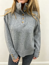 Maja | Damen Langarmpullover mit Knöpfen in Grau