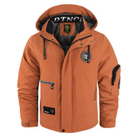 Herren wattierte Wind- und Wetterjacke mit Kapuze und Utility-Taschen in Ziegelrot