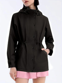 Damen wasserabweisende Freizeitjacke mit verstellbarer Kapuze in Schwarz