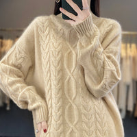 Damen Oversized Pullover mit Rundhalsausschnitt in Naturbeige