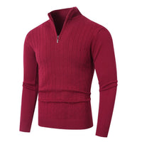 Herren Pullover mit Kabelstrickmuster und Stehkragen in Burgunder