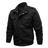 Herren Canvas-Fieldjacke mit Stehkragen und multifunktionalen Taschen in Schwarz 2701