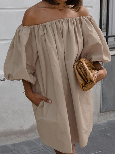 Karzola | Elegantes Khaki Kleid mit kurzen Ärmeln und Falten