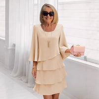 Margaux | Elegantes Midi-Kleid mit Rüschen in Beige