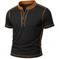 OLIVIER | HENLEY-SHIRT MIT EMBER-DETAIL in Schwarz