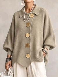 Damen Langarm-Strickjacke mit Knöpfen in Khaki
