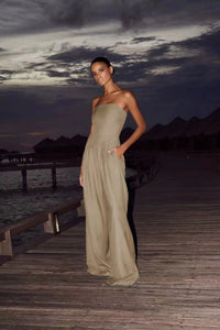 Saga | Damen Jumpsuit Trägerllos Elegant Festlich Modern Party in Khaki